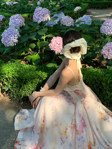 Gentle Pink A Line Spaghetti Strap Print Floral Satin Prom Dress Party Dresses HZ1023